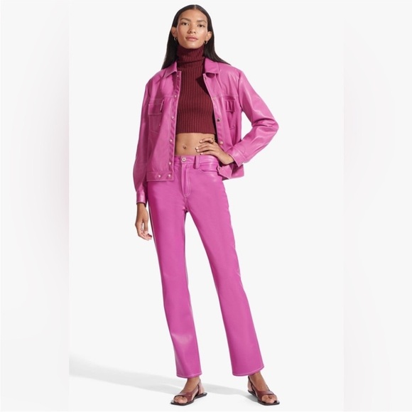 Staud Eli Faux Leather Pants In Pink Fuchsia NWT - Picture 1 of 15